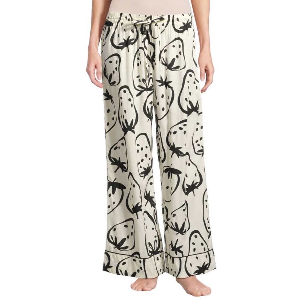 WORLD MARKET Black and White Strawberry Print Wide Leg Pull-on Pant Womens L/XL
